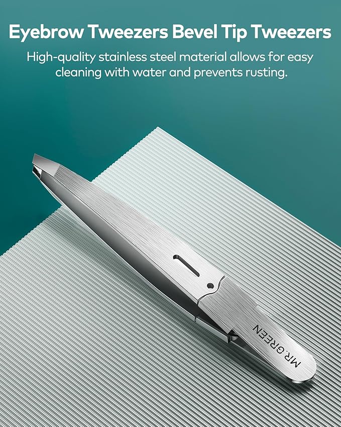 MR.GREEN Tweezers,Professional Precision Eyebrow Tweezers for Women and Men, Tweezers for Facial Hair Women, Stainless Steel Slanted Hair Removal Tweezers, Eyebrow Plucker, Ingrown hair tweezers