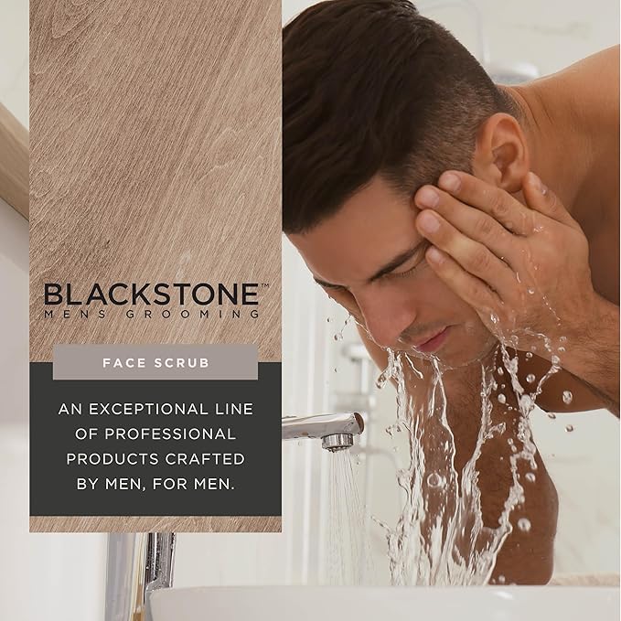 Blackstone Men's Grooming 2-in-1 Facial Scrub & Shave Gel with Hyaluronic Acid and Peppermint - Cleanse & Exfoliate | Hydrates Skin After Shaving | USA Made, Sea & Surf (6 Fl Oz)