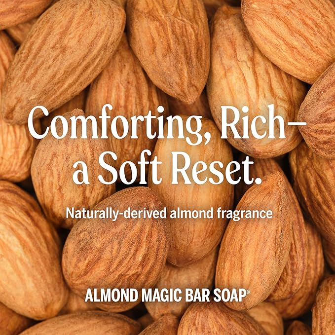 Dr. Bronner's - Pure-Castile Magic Bar Soap (Almond, 5 oz, 6-Pack) - Made with Regenerative Organic Certified Oils- For Face, Body & Hair, Gentle, Vegan Bath Soaps for Men & Women, Non-GMO