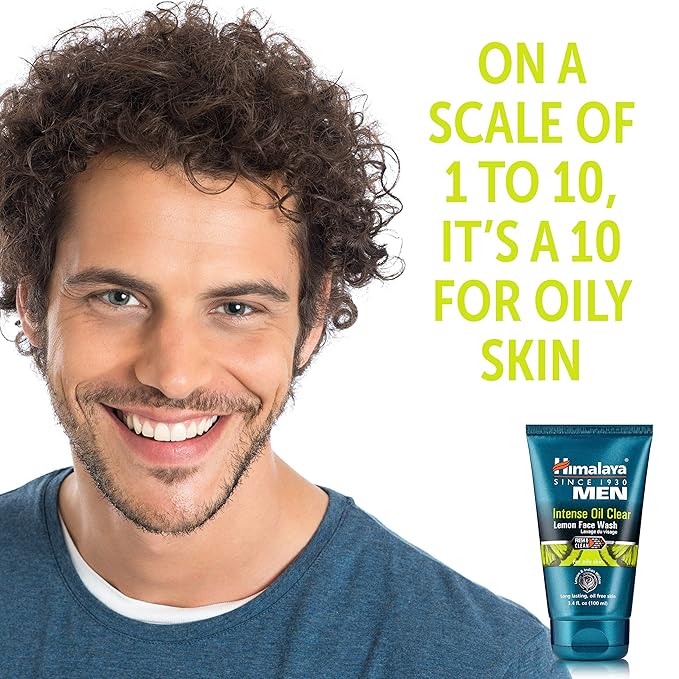 Himalaya Men's Intense Oil Clear Lemon Face Wash, Deep Cleaning Daily Facial Cleanser, Non-Drying, For Normal to Oily Skin, 3.38 oz