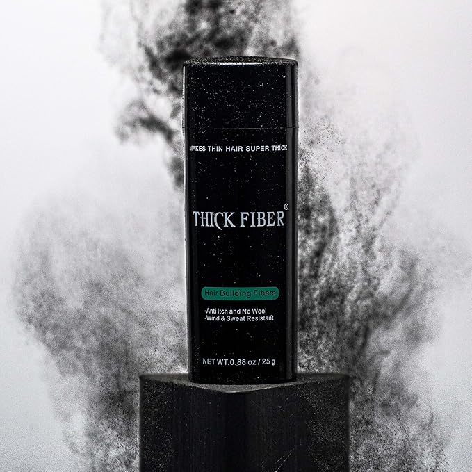 THICK FIBER Hair Fibers for Thinning Hair & Bald spots (BLACK) - 25g Bottle - Conceals Hair Loss in Seconds - Hair Powder for Women & Men