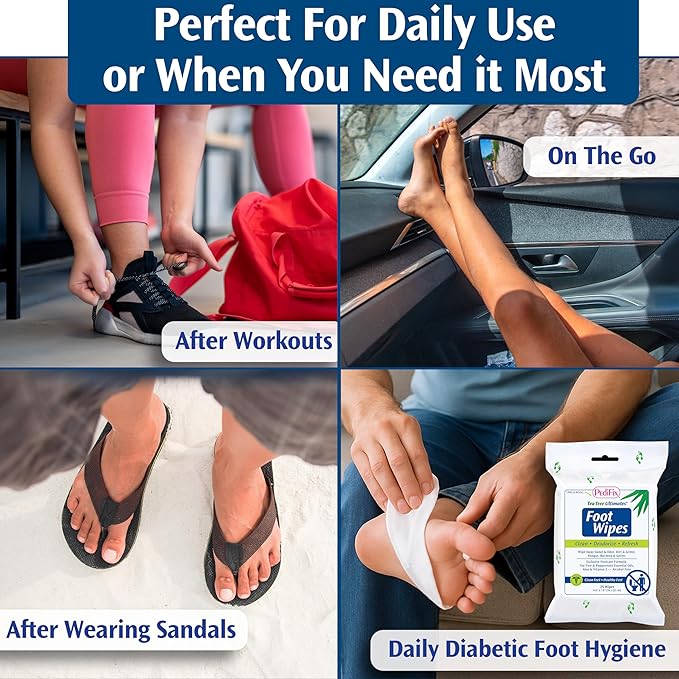 PediFix Tea Tree Ultimates Foot Wipes – Natural Deodorizing & Cleansing with Tea Tree Oil, Peppermint & Aloe Vera for Odor & Sweat Relief