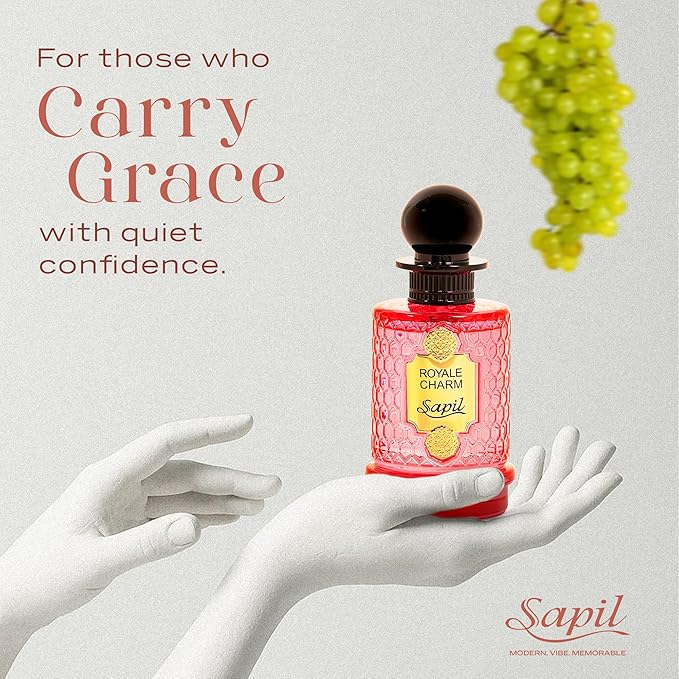 Sapil Royale Charm Eau de Parfum – Long Lasting Unisex Fruity Perfume | Citrus, Fig & Vanilla Notes | Fresh Sweet Elegant Fragrance | 3.4 oz / 100ml