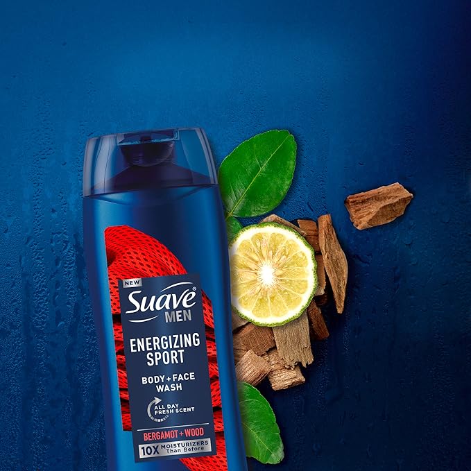 Suave Men Body Wash Variety 2-Pack – Refreshing Body + Face Wash, Cedarwood & Mandarin + Energizing Sport Body + Face Wash, Bergamot & Wood, 18 Oz Ea