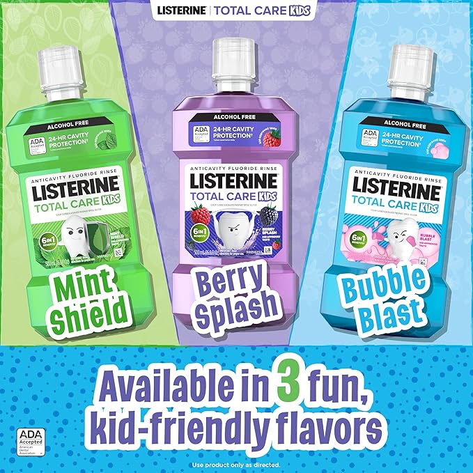 Listerine Total Care Kids Mouthwash, ADA Accepted, Alcohol-Free Anticavity Fluoride Mouthwash, Children's Mouthwash for Cavity Protection and Fresh Breath, Berry Flavor, 500 mL
