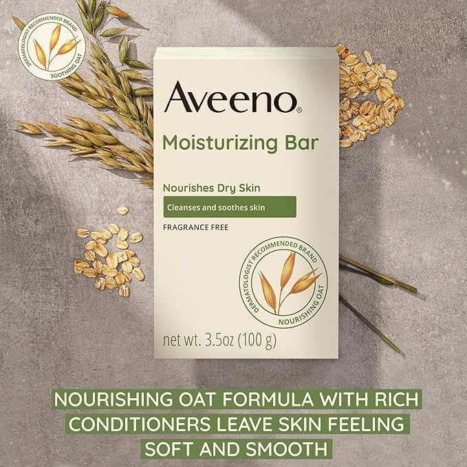 Aveeno Gentle Moisturizing Face Cleansing Bar, Daily Facial Cleanser Bar with Nourishing Oat for Dry Skin, Gently Cleanses & Soothes Skin, Non-Comedogenic & Fragrance-Free, 3.5 oz (Pack Of 8)