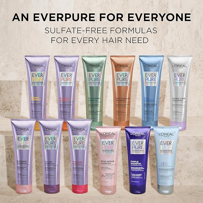 L'Oreal Paris EverPure Brightening and Nourishing Shampoo for Gray Hair,Sulfate-Free Vegan Formula with Peptides,8.5 Fl Oz,(Pack of 2)