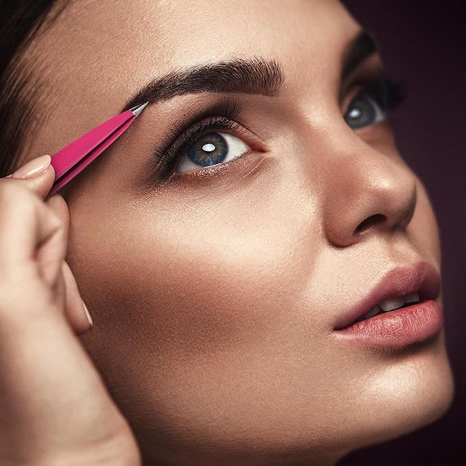 Pointed Tweezers | High Carbon Stainless Steel Needle Nose | Fine Point Precision Hair Removal | Perfectly Aligned & Hand-Filed Sharp | Pink