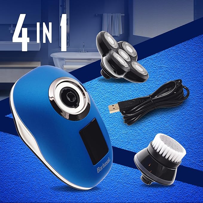 Signature Series Rechargeable Wet and Dry Rotary Head Shaver with Stainless Steel Blades, Cleansing/Buffing Brush and LCD Screen