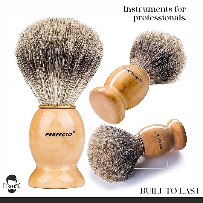 Perfecto 100% Original Pure Badger Shaving Brush, Engineered for The Best Fathers Day Gift. All Methods, Safety Razor, Double Edge Razor, Straight Razor, Shaving Razor, Gift for Dad Badger Brush.