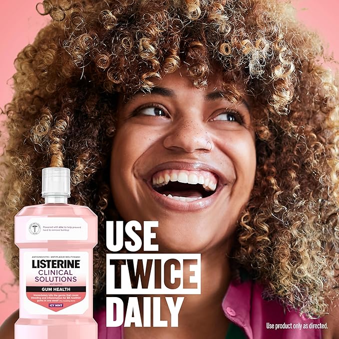 Listerine Clinical Solutions Gum Health Mouthwash, ICY Mint | Antiseptic | 500 mL | Pack of 2 | Prevents Buildup