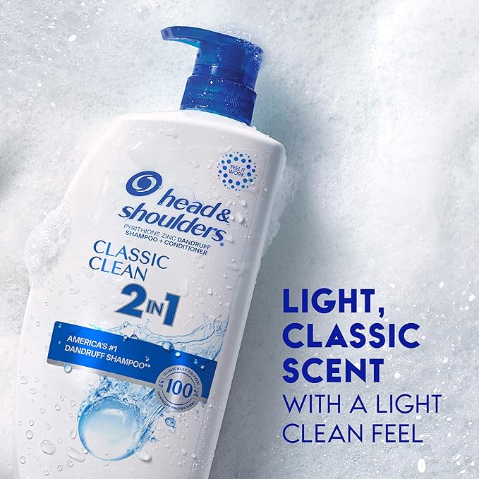 Head & Shoulders Anti-Dandruff Shampoo and Conditioner with 1% Pyrithione Zinc, Classic Clean 2-in-1 Twin Pack, Fresh Scent, Flake Control, Scalp Care, Color-Safe, 32.1 fl oz Each