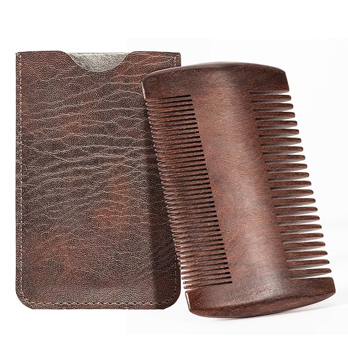 BFWood Mens Beard Comb, Small Travel Beard Set - Black Walnut Wood, Grooming Sandalwood Mustache Comb, Mustache Tools With Storage Bag