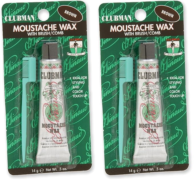 Ardell Clubman Pinaud Moustache Wax with Free Brush/Comb Applicator Brown,0.5 Ounce (Pack of 2)