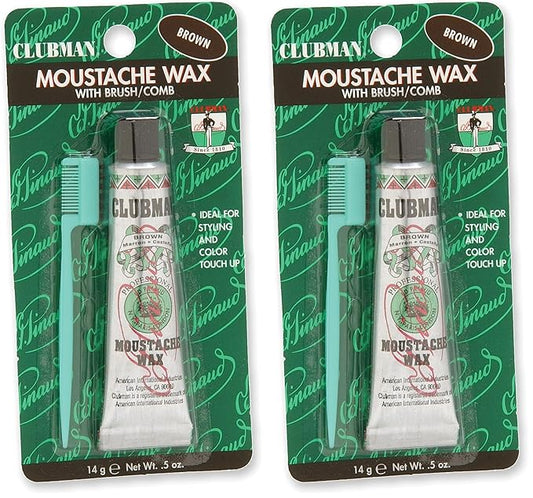 Ardell Clubman Pinaud Moustache Wax with Free Brush/Comb Applicator Brown,0.5 Ounce (Pack of 2)