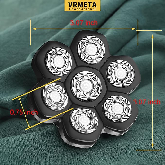 Universal Magnetic Detachable 7D Replacement Heads For Electric Head Razor Stainless Steel Shaver Blades for Bald Men's Smooth Shave (7D Black)