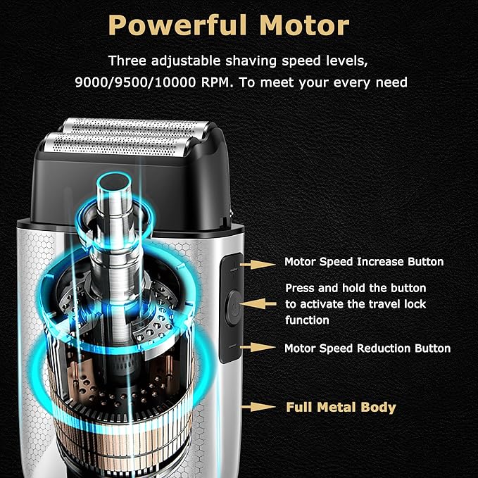 KEMEI T402 Professional Foil Shavers for Men, IPX7 Waterproof Electric Razor for Men with LED Display, Double Electric Shaver with 3 Adjustable Speeds & UV Cover