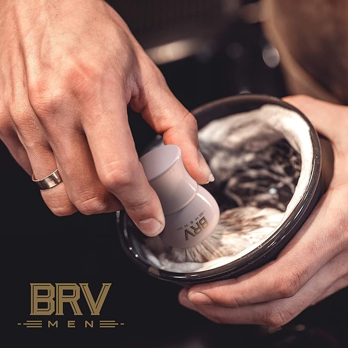 BRV MEN Pure Badger Shaving Brush LARGE (24mm knots) - Heavy Resin Handle - Use with Double-Edge Safety Razor, Straight Razor and Shaving Bowl - White