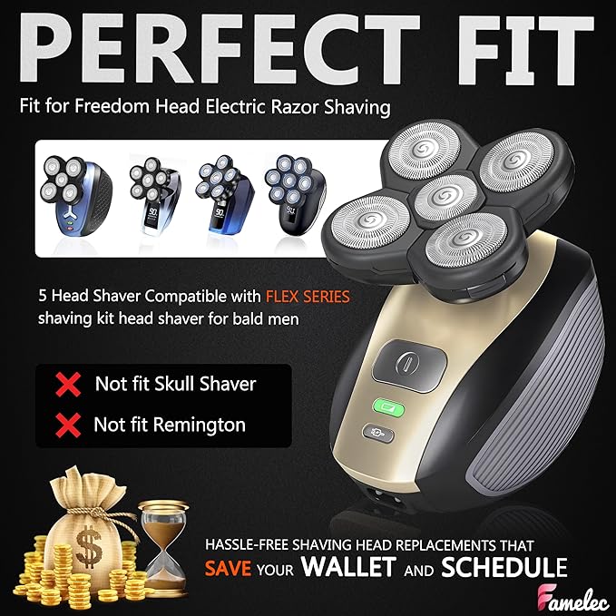 3 Pack Freedom Shaver Heads Compatible with Freedom Grooming Replacement Blades for Bald Men Head Shaver Kit, Refills Waterproof Razor Kits Fit for Electric Razor Shaver Replacement Blades