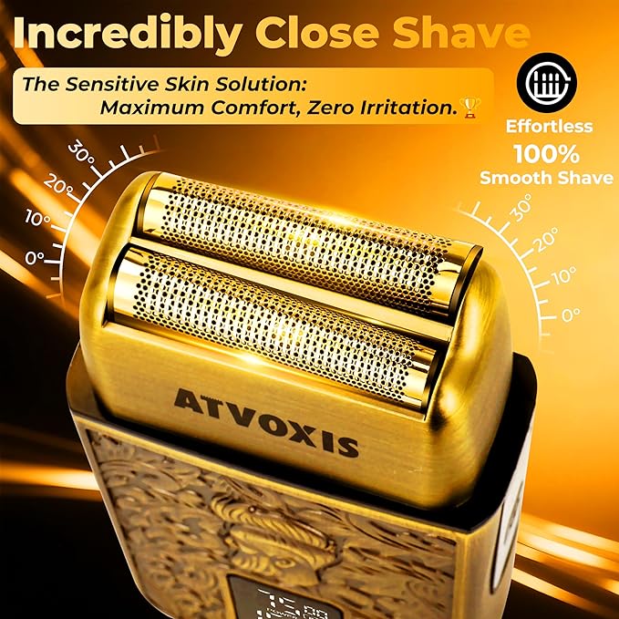 All-Metal Close Shave 3-Speed Foil Shaver for Men: 10,000 RPM Electric Nose & Ear Hair Trimmer Cordless Rechargeable USB-C Fast Charging Charger Included Travel Case (Bronze)