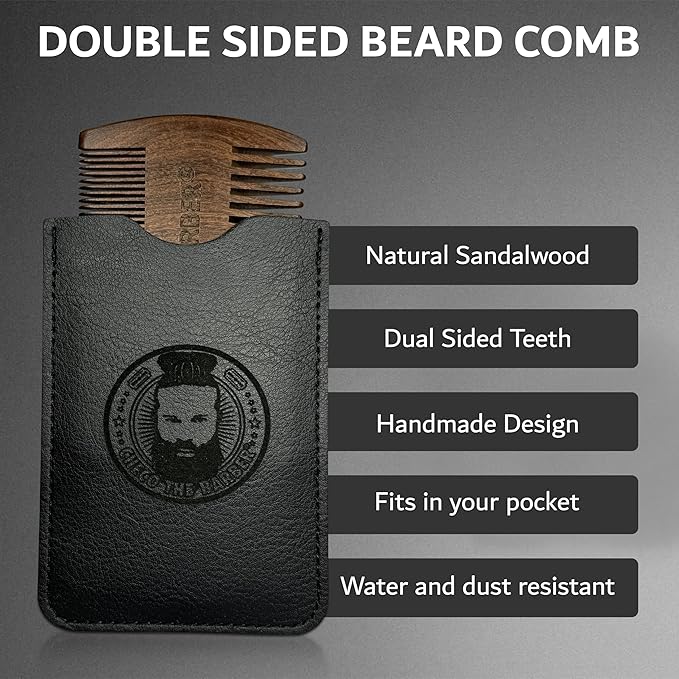 Sandalwood Beard Comb for Men – Pocket-Size Anti-Static Wooden Grooming Comb with Protective Case – For Beard, Mustache & Hair