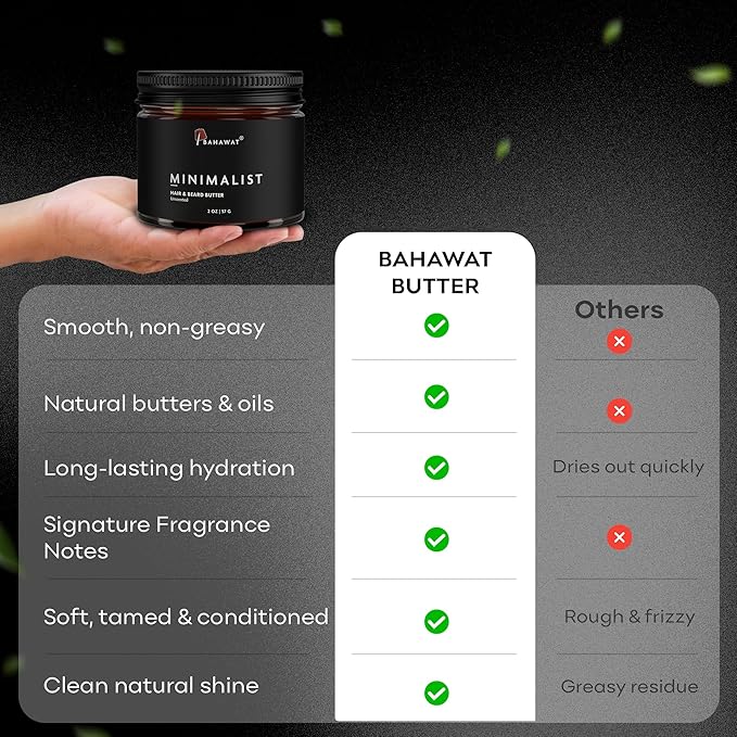 BAHAWAT Hair & Beard Butter for Men Leave-in Conditioner - Unscented - Strengthen & Soften – Made in USA - Natural Ingredients | The Best Beard Butter -2 oz