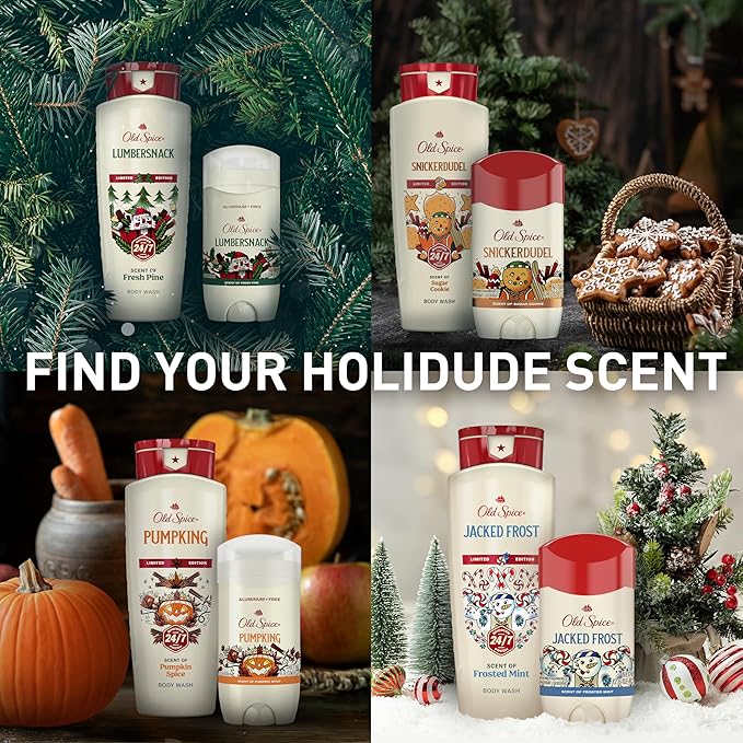 Old Spice Antiperspirant & Deodorant for Men, Holidudes Limited Edition, 24/7 Sweat Protection, Stocking Stuffer, Snickerdudel Sugar Cookie Scent, 2.6 oz