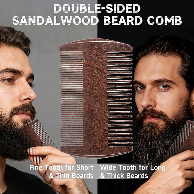 BFWood Mens Beard Comb, Small Travel Beard Set - Black Walnut Wood, Grooming Sandalwood Mustache Comb, Mustache Tools With Storage Bag