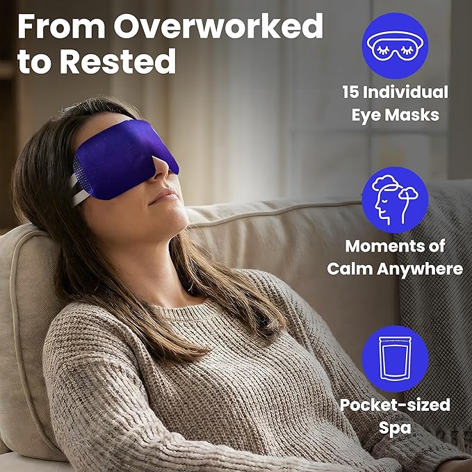Steam Eye Mask, Self Heating Warm Compress for Dry Eyes I Heated Fast Relief for Stye, Puffy Sensitive Eyes - Moist Heat, Birthday Gifts for Women and Men, Travel & Relaxation Gifts - Unscented
