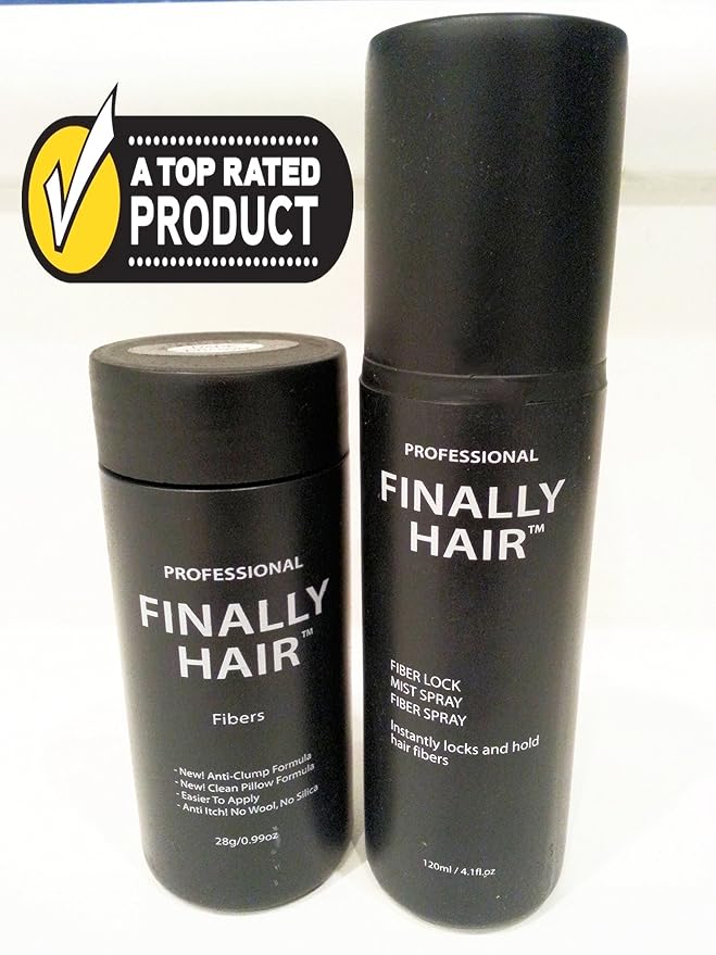 Finally Hair 28g Bottle of Fibers and Finally Hair 120ml 4.1 oz. Bottle of Fiber Lock Hair Spray (Grey & Pepper Dark)