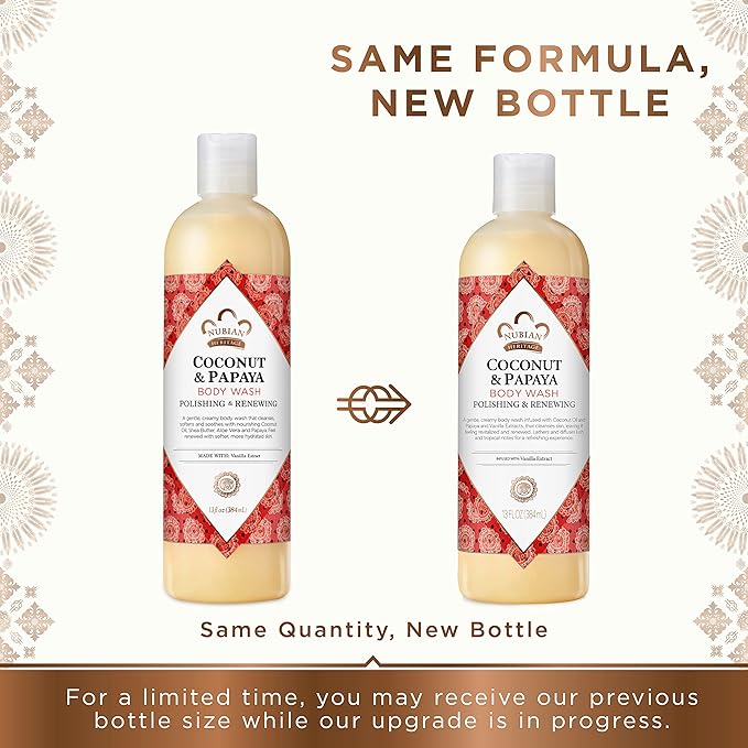 Nubian Heritage Coconut Papaya Body Wash Cleanser for Dry, Dull Skin Polish + Renew Hydrating Body Wash 13 oz