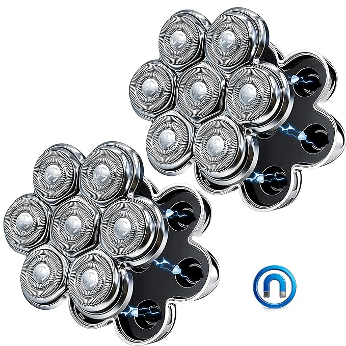 7 Head Floating Shaver Replacement Heads for Freebird Head Shaver for Bald Men, Universal Magnetic 7D Head Shavers for SHPAVVER/Wyklaus/Cyruzi Shaver Head,2PACK