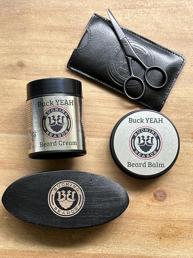 Beard Kit for Men - Beard Care Kit with Balm, Oil & Cream - Includes Wooden Comb, Brush, Scissors & Travel Bag - Vegan, Hypoallergenic, Allergen-Free & Cruelty-Free Grooming Kit