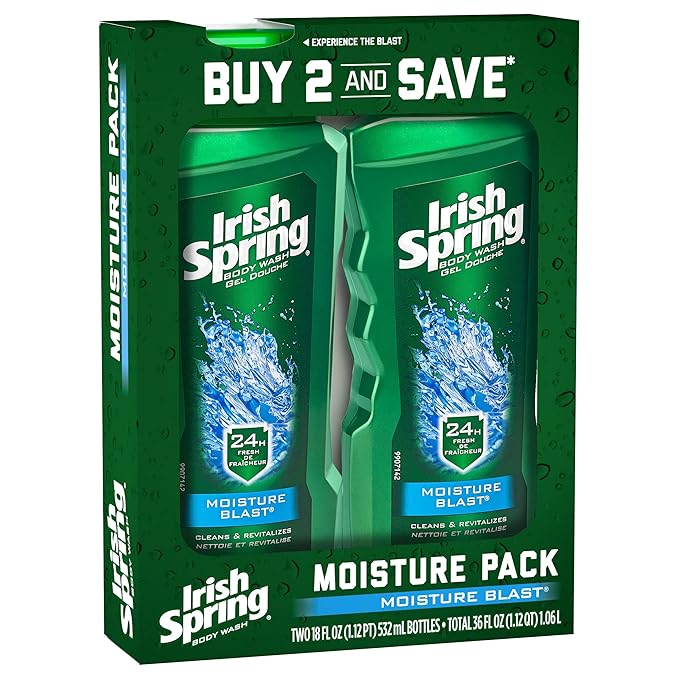 Irish Spring Moisturizing Men's Body Wash Shower Gel, Moisture Blast - 18 Fluid Ounce (2 Pack)