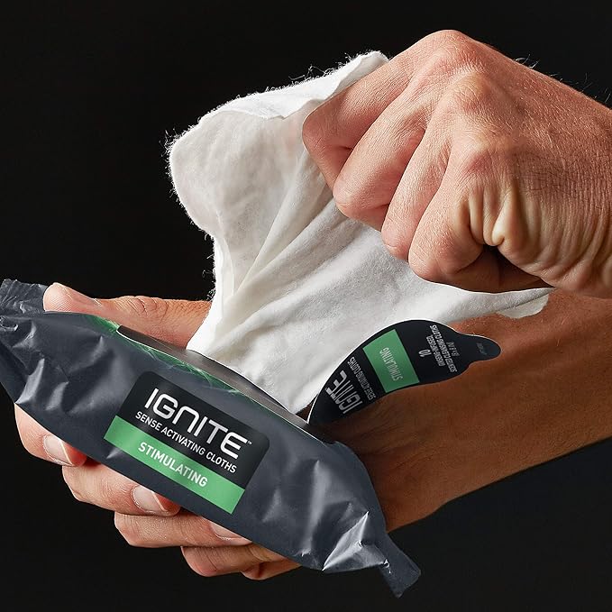 Ignite Mens Body Wet Wipes, Extra Thick 8" x 8" Shower Wipes, Stimulating Scent, 10 Count