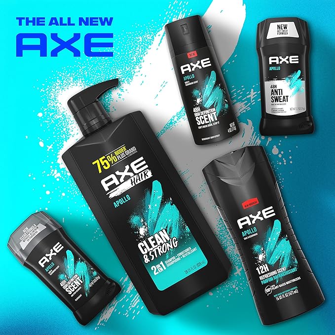 AXE Wash & Care 2-in-1 Shampoo & Conditioner Apollo Wash & Care 4 Count for Clean & Strong Hair Sage & Cedarwood 100% Recycled Bottle 28 oz