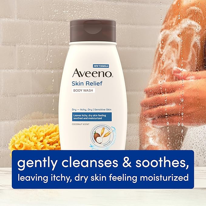 Aveeno Skin Relief Body Wash with a Gentle Coconut Scent & Soothing Triple Oat, Cleanser for Sensitive Skin Leaves Itchy, Dry Skin Soothed & Feeling Moisturized, 18 fl. oz
