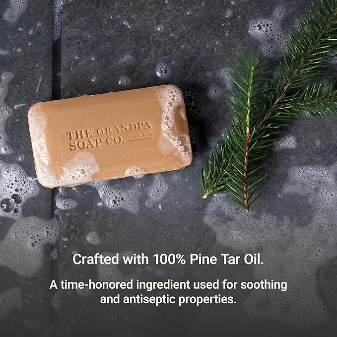 The Grandpa Soap Company Pine Tar Bar Soap for Men- Made With Pine Tar Oil, 3 in 1 Cleanser Deodorizer and Moisturizer, Dermatologist Tested, Safe for Sensitive Skin, 3.25 Oz, 6 Pack