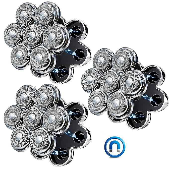 7 Head Floating Shaver Replacement Heads for Freebird Head Shaver for Bald Men, Universal Magnetic 7D Head Shavers for SHPAVVER/Wyklaus/Cyruzi Shaver Head,3Pack
