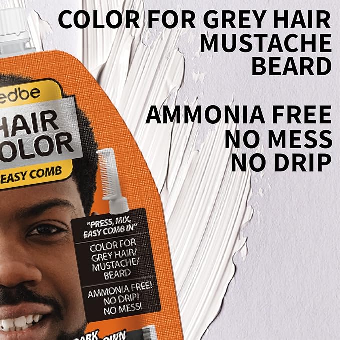 Edbe Hair Color Easy Comb Dark Brown (2 Pack) - Grey Hair Mustache and Beard Coloring for Men with One Application Kit