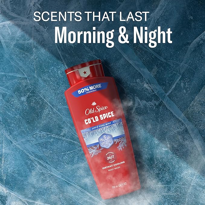 Old Spice Body Wash for Men, 24/7 Shower Fresh & Clean with Daily Use, Lasting Signature Scent, Refreshing Lather, Moisturizing Formula, Cold Spice with Cool Mint Scent, 24 oz