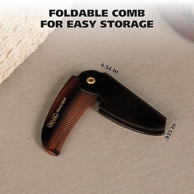 Wahl Beard & Mustache Folding Comb for Men's Grooming - Handcrafted & Hand Cut with Cellulose Acetate - Smooth, Rounded Tapered Teeth - Model 3326