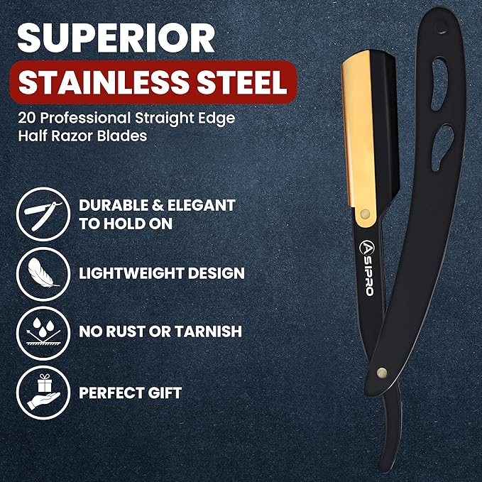Straight Razors for Men with 20 Straight Edge Razor Blade & Case, Mens Straight Razor for Shaving Navajas Para Barbero Barber Razors for Men, Beard Razor