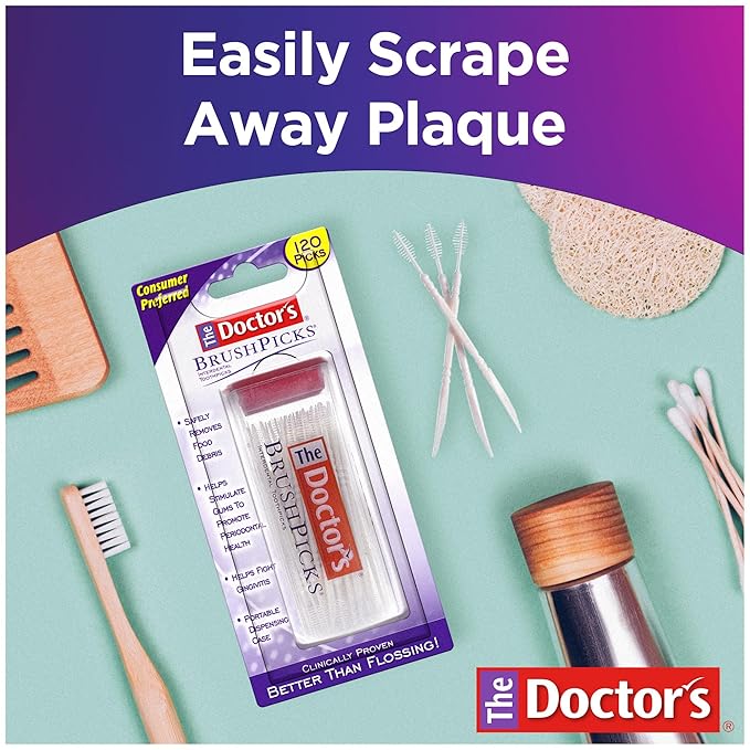 The Doctor's BrushPicks, Interdental Brushes and Dental Pick 2-in-1, Plaque Remover for Teeth, 120 Toothpicks, 4 Pack