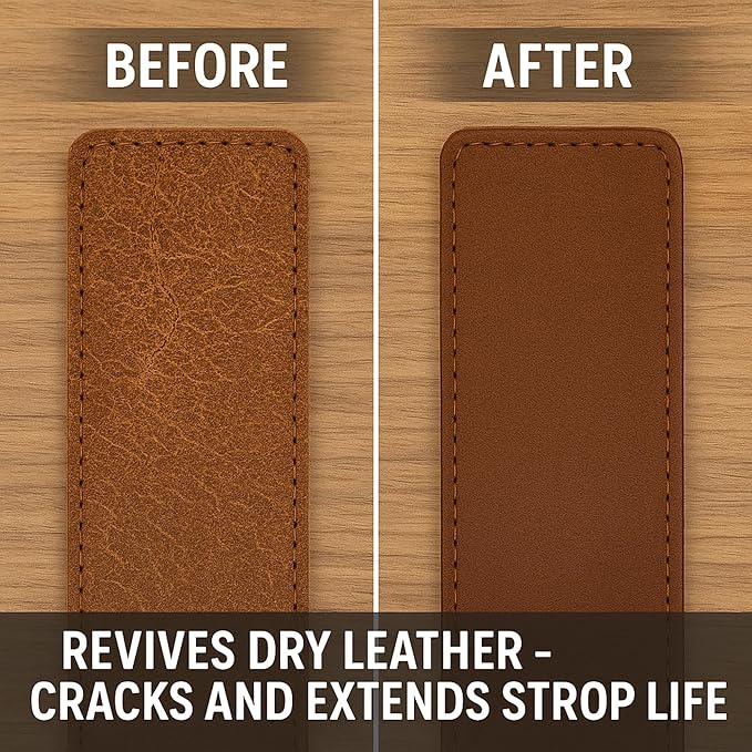 G.B.S Leather Strop 30ml Conditioning Paste Professional Hone and Sharpen your Shaving Razor, blade, knives, cutlery and tools- Leather Balm (Pack of 1 with Black Strop)