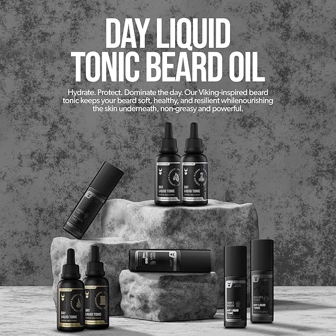 The Beard Struggle - Day Liquid Tonic Beard Oil - Gold Collection, Valhalla's Gates - Beard Oil for Men - Moisturize, Softens Hair, Reduces Itch - Day Time Beard Growth Oil (1 Fl oz)