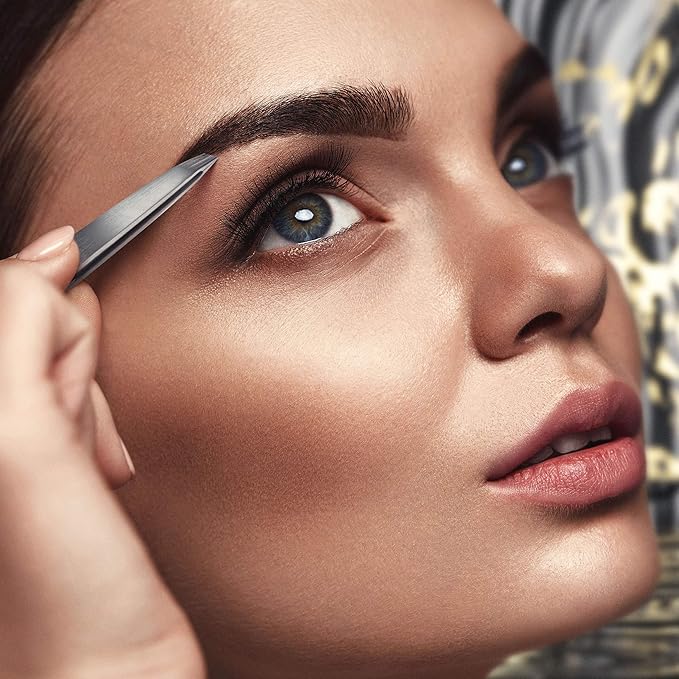 Professional Slanted Tweezers for Women & Men | High Carbon Stainless Steel Sharp Tweezer | Tweezers for Women Facial Hair Plucking, Hand-Filed & Aligned Precision Slant Tips - Silver