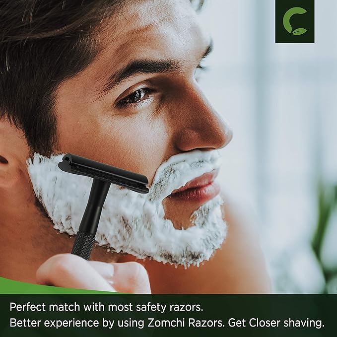 ZOMCHI Double Edge Safety Razor with 10 Safety Razor Blades, Single Blade Razor for Men with Razor Stand, Men's Safety Shaving Razors – Black