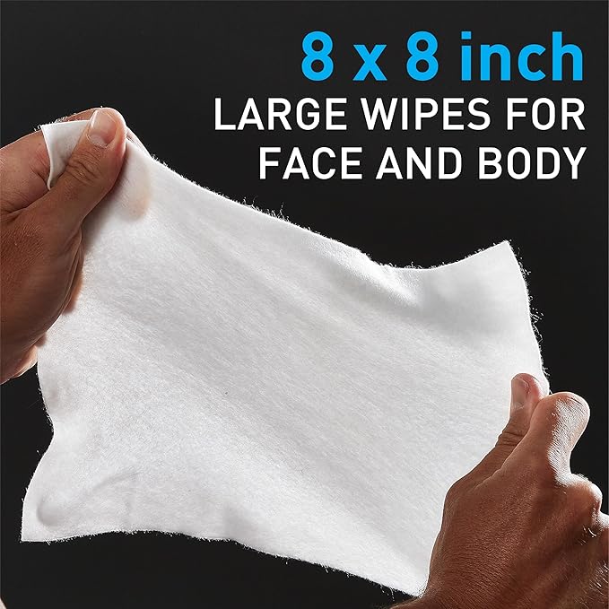 Ignite Mens Body Wet Wipes, Extra Thick 8" x 8" Shower Wipes, Energizing Scent, 10 count