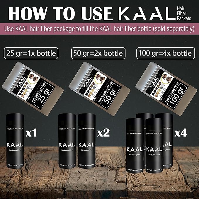 KAAL Hair Fiber Refill Pack | (1.76 oz, Black) Hair Thickening Fibers, Conceal Thinning Hair for Men and Women, Enhancing Hair Texture